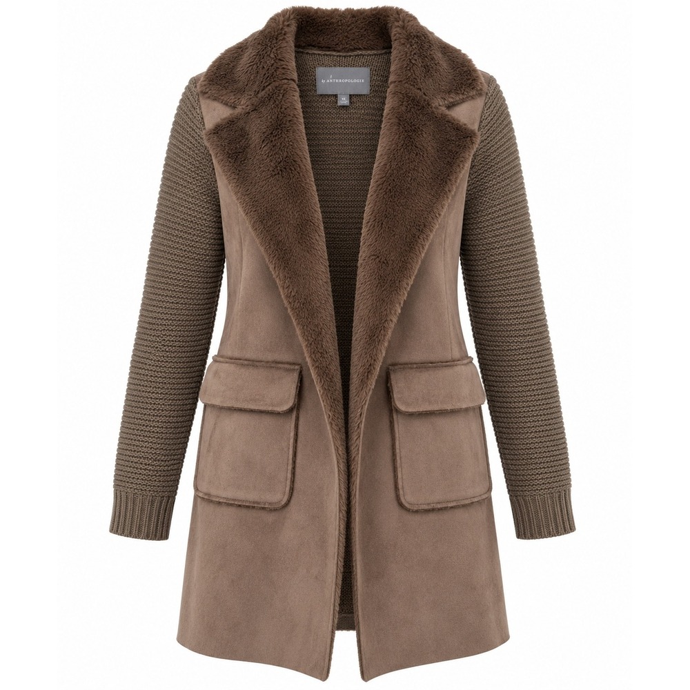 Anthropologie Piper Sweater Coat XS Faux Shearling Brown Long Cardigan